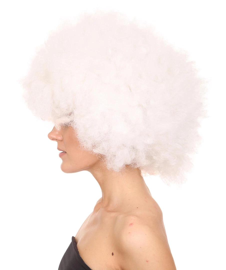 HPO Glow-In-The-Dark Unisex Afro Wig | White Jumbo Super Size Stage/Event Fancy Halloween Wig | Premium Breathable Capless Cap 3 HPO Glow-In-The-Dark Unisex Afro Wig | White Jumbo Super Size Stage/Event Fancy Halloween Wig | Premium Breathable Capless Cap