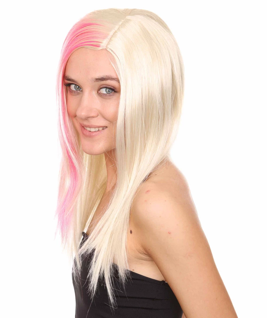 HPO Blonde Pink Rock Star Princess Womens Wig | Long Royal Cosplay Halloween Wig | Premium Breathable Capless Cap Women's 2 HPO Blonde Pink Rock Star Princess Womens Wig | Long Royal Cosplay Halloween Wig | Premium Breathable Capless Cap Women's