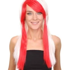 HPO Japanese Cosplay Womens Wig | Red White Two Toned Long Wig | Premium Breathable Capless Cap Men's
