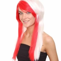 HPO Japanese Cosplay Womens Wig | Red White Two Toned Long Wig | Premium Breathable Capless Cap Men's