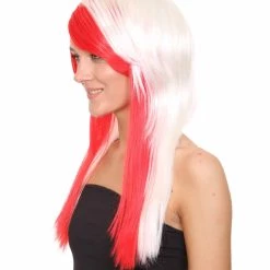 HPO Japanese Cosplay Womens Wig | Red White Two Toned Long Wig | Premium Breathable Capless Cap Men's