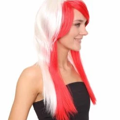 HPO Japanese Cosplay Womens Wig | Red White Two Toned Long Wig | Premium Breathable Capless Cap Men's