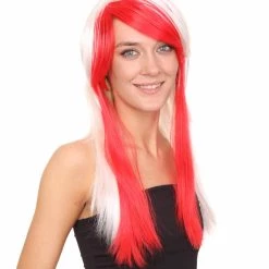 HPO Japanese Cosplay Womens Wig | Red White Two Toned Long Wig | Premium Breathable Capless Cap Men's