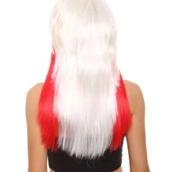 HPO Japanese Cosplay Womens Wig | Red White Two Toned Long Wig | Premium Breathable Capless Cap Men's