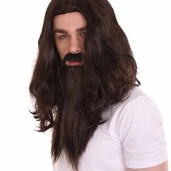 HPO Mens Old Vampire Wig & Full Beard Set | Cosplay Halloween Wig | Premium Breathable Capless Cap