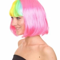 HPO Women's Pink Mixed Bob Womens Wig | Party Ready Fancy Cosplay Halloween Wig | Premium Breathable Capless Cap