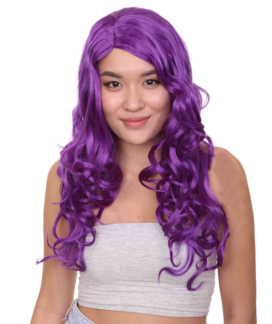 HPO Long Curly Purple Womens Wig | Stage Event Party Ready Colorful Wig | Premium Breathable Capless Cap Men's 1 HPO Long Curly Purple Womens Wig | Stage Event Party Ready Colorful Wig | Premium Breathable Capless Cap Men's