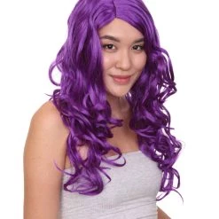 HPO Long Curly Purple Womens Wig | Stage Event Party Ready Colorful Wig | Premium Breathable Capless Cap Men's 10 HPO Long Curly Purple Womens Wig | Stage Event Party Ready Colorful Wig | Premium Breathable Capless Cap Men's