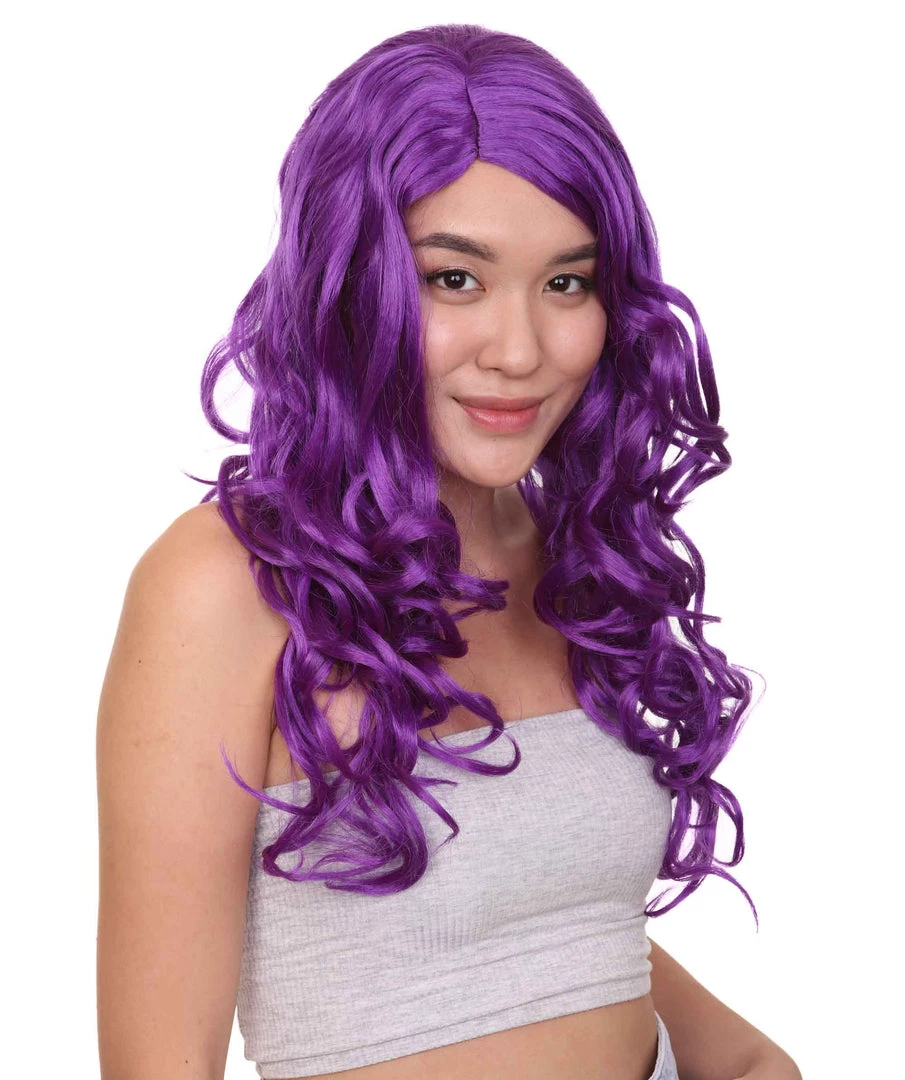 HPO Long Curly Purple Womens Wig | Stage Event Party Ready Colorful Wig | Premium Breathable Capless Cap Men's 4 HPO Long Curly Purple Womens Wig | Stage Event Party Ready Colorful Wig | Premium Breathable Capless Cap Men's