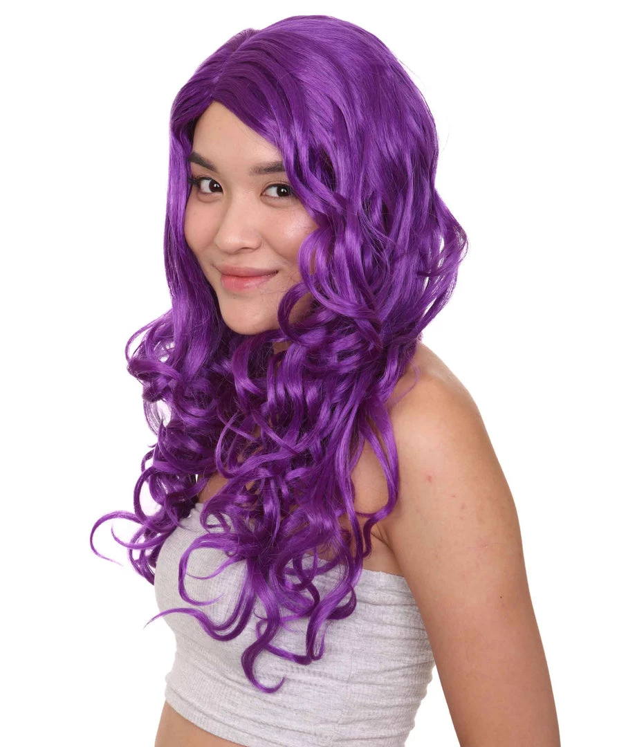 HPO Long Curly Purple Womens Wig | Stage Event Party Ready Colorful Wig | Premium Breathable Capless Cap Men's 2 HPO Long Curly Purple Womens Wig | Stage Event Party Ready Colorful Wig | Premium Breathable Capless Cap Men's