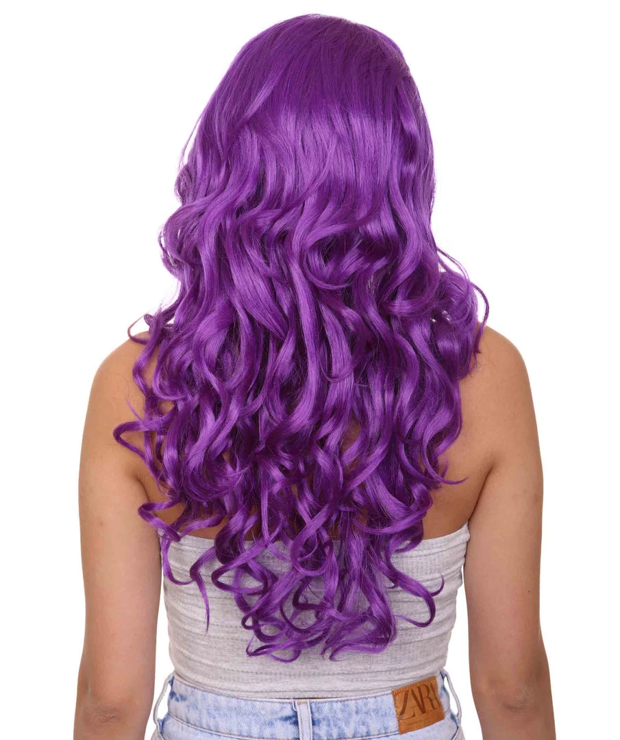 HPO Long Curly Purple Womens Wig | Stage Event Party Ready Colorful Wig | Premium Breathable Capless Cap Men's 3 HPO Long Curly Purple Womens Wig | Stage Event Party Ready Colorful Wig | Premium Breathable Capless Cap Men's