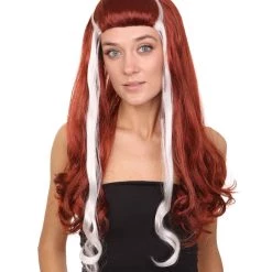 HPO Retro Rock Star Womens Wig | Red & White Halloween Wig | Premium Breathable Capless Cap Women's