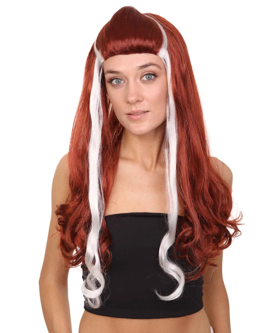HPO Retro Rock Star Womens Wig | Red & White Halloween Wig | Premium Breathable Capless Cap Women's 1 HPO Retro Rock Star Womens Wig | Red & White Halloween Wig | Premium Breathable Capless Cap Women's