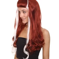 HPO Retro Rock Star Womens Wig | Red & White Halloween Wig | Premium Breathable Capless Cap Women's 11 HPO Retro Rock Star Womens Wig | Red & White Halloween Wig | Premium Breathable Capless Cap Women's