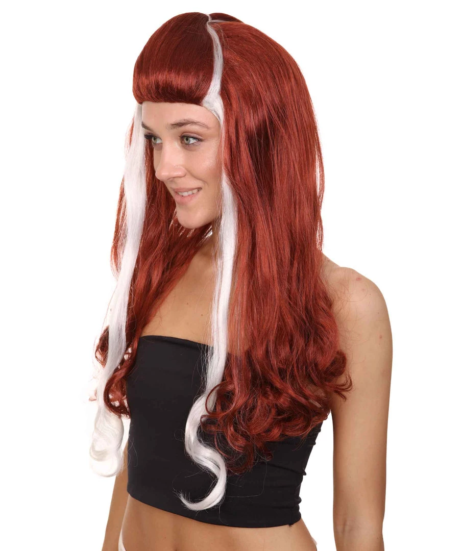 HPO Retro Rock Star Womens Wig | Red & White Halloween Wig | Premium Breathable Capless Cap Women's 3 HPO Retro Rock Star Womens Wig | Red & White Halloween Wig | Premium Breathable Capless Cap Women's