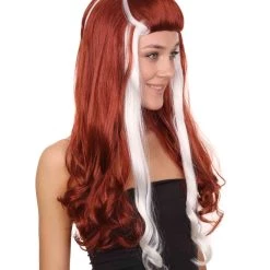 HPO Retro Rock Star Womens Wig | Red & White Halloween Wig | Premium Breathable Capless Cap Women's 13 HPO Retro Rock Star Womens Wig | Red & White Halloween Wig | Premium Breathable Capless Cap Women's