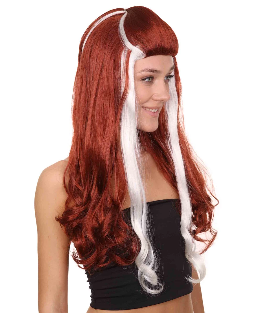 HPO Retro Rock Star Womens Wig | Red & White Halloween Wig | Premium Breathable Capless Cap Women's 5 HPO Retro Rock Star Womens Wig | Red & White Halloween Wig | Premium Breathable Capless Cap Women's
