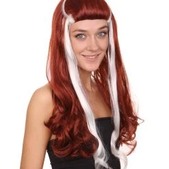 HPO Retro Rock Star Womens Wig | Red & White Halloween Wig | Premium Breathable Capless Cap Women's 14 HPO Retro Rock Star Womens Wig | Red & White Halloween Wig | Premium Breathable Capless Cap Women's