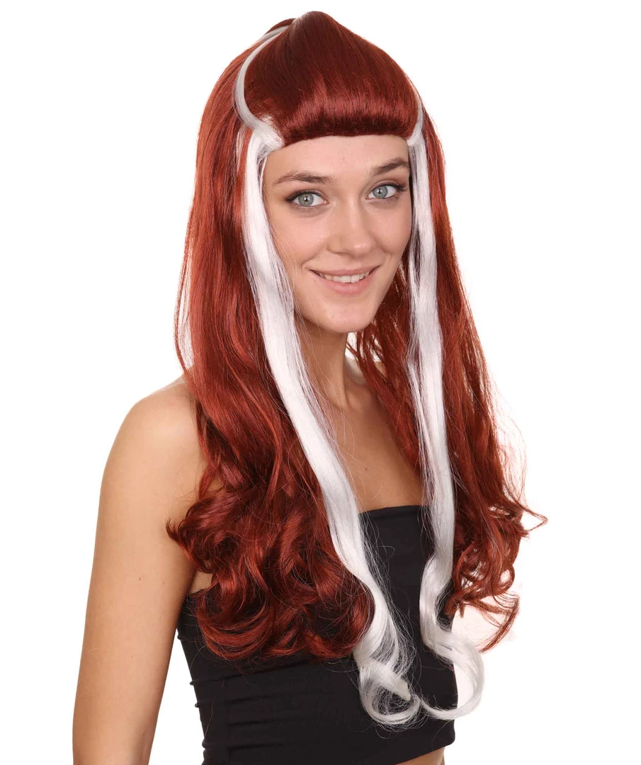 HPO Retro Rock Star Womens Wig | Red & White Halloween Wig | Premium Breathable Capless Cap Women's 6 HPO Retro Rock Star Womens Wig | Red & White Halloween Wig | Premium Breathable Capless Cap Women's