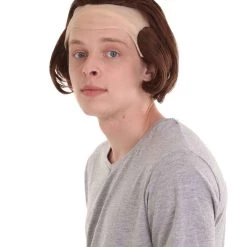 HPO Men's Men Half Bald Wig Brown Cosplay Halloween Wig