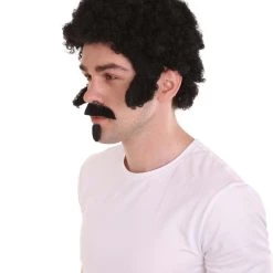 HPO Rapper Mens With Mustache & Chin Patch | Black Cosplay Halloween Wig | Premium Breathable Capless Cap