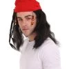 HPO Caribbean Pirate Mens Wig | Black Wig With Red Cap | Premium Breathable Capless Cap