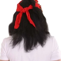 HPO Caribbean Pirate Mens Wig | Black Wig With Red Cap | Premium Breathable Capless Cap