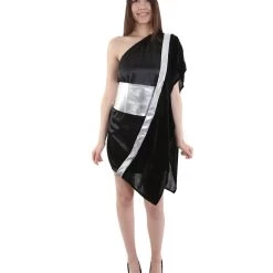 HPO Adult Women's Grecian Toga Costume | Silver Black Cosplay Costume