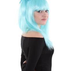 HPO Game Womens Wig | Light Blue Cosplay Wig | Premium Breathable Capless Cap Men's