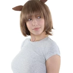 HPO Men's Deer Angel Womens Wig | Brown Cosplay Wig W/ Ears | Premium Breathable Capless Cap