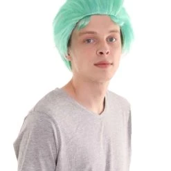 HPO Men's Pirate Anime Mens Wig | Greenish Blue Cosplay Halloween Wig | Premium Breathable Capless Cap