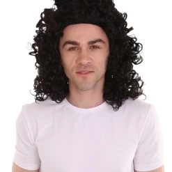 HPO Men's Men Curly Rockstar Wig Black | Premium Breathable Capless Cap