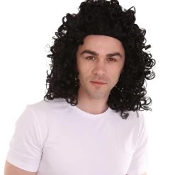HPO Men's Men Curly Rockstar Wig Black | Premium Breathable Capless Cap