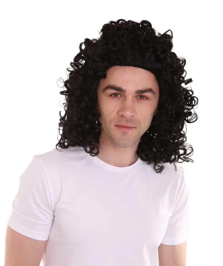 HPO Men's Men Curly Rockstar Wig Black | Premium Breathable Capless Cap 1 HPO Men's Men Curly Rockstar Wig Black | Premium Breathable Capless Cap