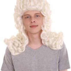 HPO Mens Colonial Historical Judge White Wig | Premium Breathable Capless Cap