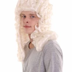 HPO Mens Colonial Historical Judge White Wig | Premium Breathable Capless Cap