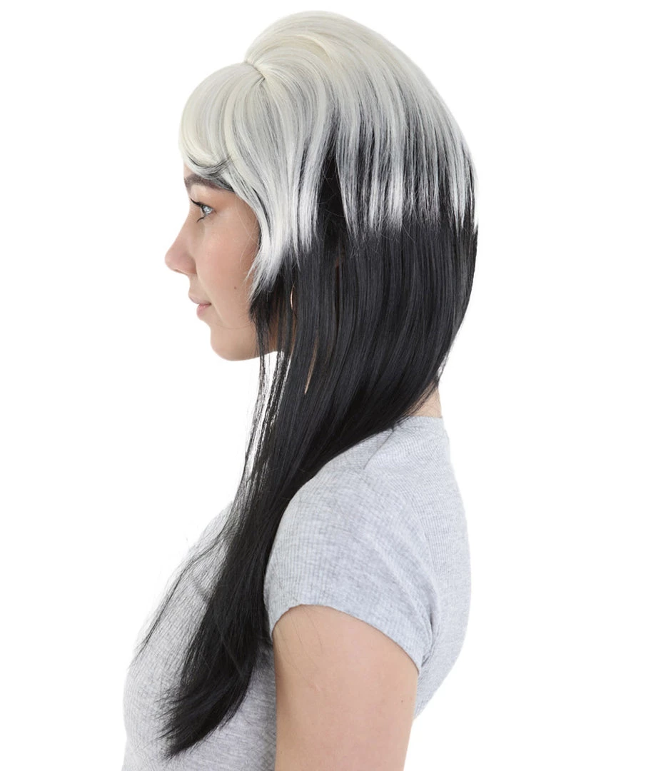 HPO Men's New Rave Long Womens Wig | Blonde Black Long Cosplay Halloween Wig | Premium Breathable Capless Cap 3 HPO Men's New Rave Long Womens Wig | Blonde Black Long Cosplay Halloween Wig | Premium Breathable Capless Cap