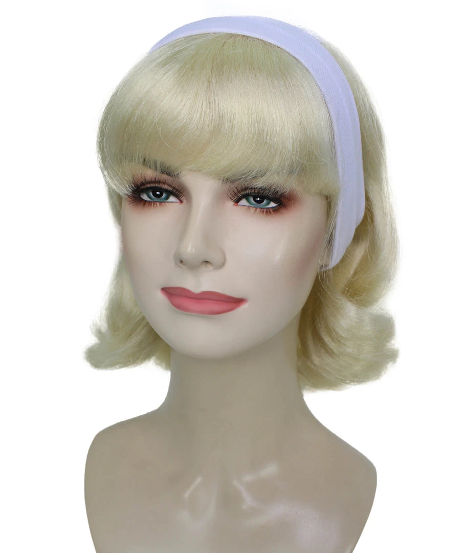 HPO Women's Blonde Color Straight Shoulder Length 50's Flip Wig With White Headband | Premium Breathable Capless Cap 3 HPO Women's Blonde Color Straight Shoulder Length 50's Flip Wig With White Headband | Premium Breathable Capless Cap