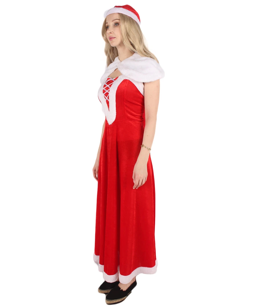 HPO Men's Adult Women Luxury Miss Santa Costume | Red & White Christmas Costume 4 HPO Men's Adult Women Luxury Miss Santa Costume | Red & White Christmas Costume