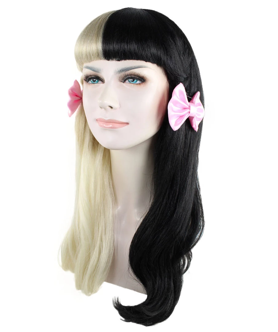 HPO Adult Womens Wig W/ Light Pink Bows | Black & Blonde Celebrity Wig | Premium Breathable Capless Cap Men's 2 HPO Adult Womens Wig W/ Light Pink Bows | Black & Blonde Celebrity Wig | Premium Breathable Capless Cap Men's