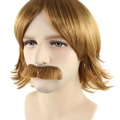 HPO Men's 70's Disco Mens Wig & Mustache | Blonde Retro Wig | Premium Breathable Capless Cap