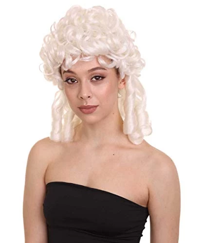 HPO Womens Colonial Lady Curly Wig | White Historical Wig | Premium Breathable Capless Cap Women's 2 HPO Womens Colonial Lady Curly Wig | White Historical Wig | Premium Breathable Capless Cap Women's