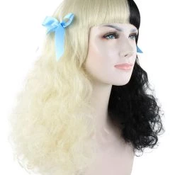 HPO Black & Blonde Wig W/ Blue Ribbons | Premium Breathable Capless Cap Women's