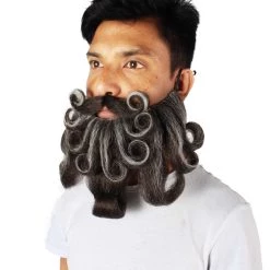 HPO Adult Men's Giant Grey & Brown Twisted Wizard Champion Mustache And Beard
