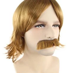 HPO Men's 70's Disco Mens Wig & Mustache | Blonde Retro Wig | Premium Breathable Capless Cap