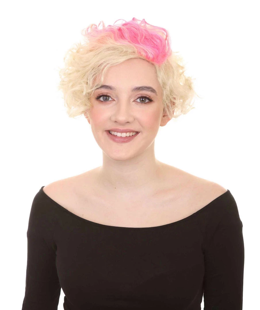 HPO Womens Flapper Girl Wig | Fancy Pink Blond Halloween Wig | Premium Breathable Capless Cap Men's 1 HPO Womens Flapper Girl Wig | Fancy Pink Blond Halloween Wig | Premium Breathable Capless Cap Men's
