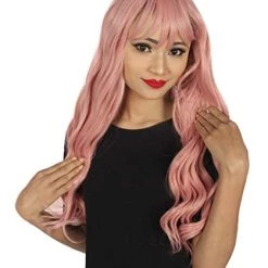 HPO Adults Women Long Length Wavy Wigs | Lt. Pink Cosplay Wigs | Premium Breathable Capless Cap