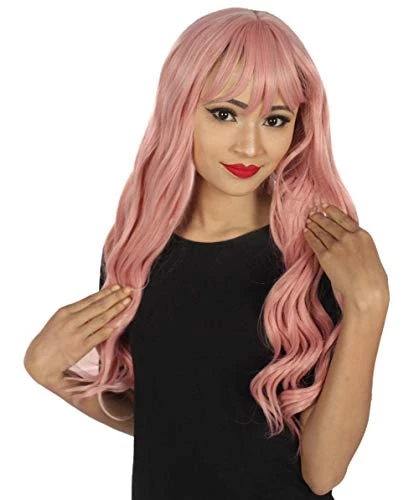 HPO Adults Women Long Length Wavy Wigs | Lt. Pink Cosplay Wigs | Premium Breathable Capless Cap 1 HPO Adults Women Long Length Wavy Wigs | Lt. Pink Cosplay Wigs | Premium Breathable Capless Cap