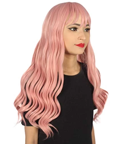 HPO Adults Women Long Length Wavy Wigs | Lt. Pink Cosplay Wigs | Premium Breathable Capless Cap 6 HPO Adults Women Long Length Wavy Wigs | Lt. Pink Cosplay Wigs | Premium Breathable Capless Cap