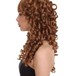 HPO Womens Colonial Lady Wig | Brown Curly Historical Wigs | Premium Breathable Capless Cap Women's